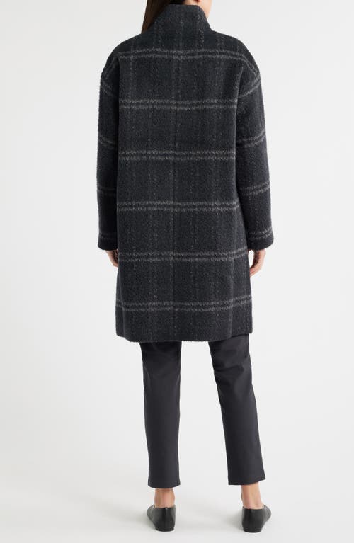 Eileen Fisher Luxe Alpaca Windowpane Stand Collar Coat In Black
