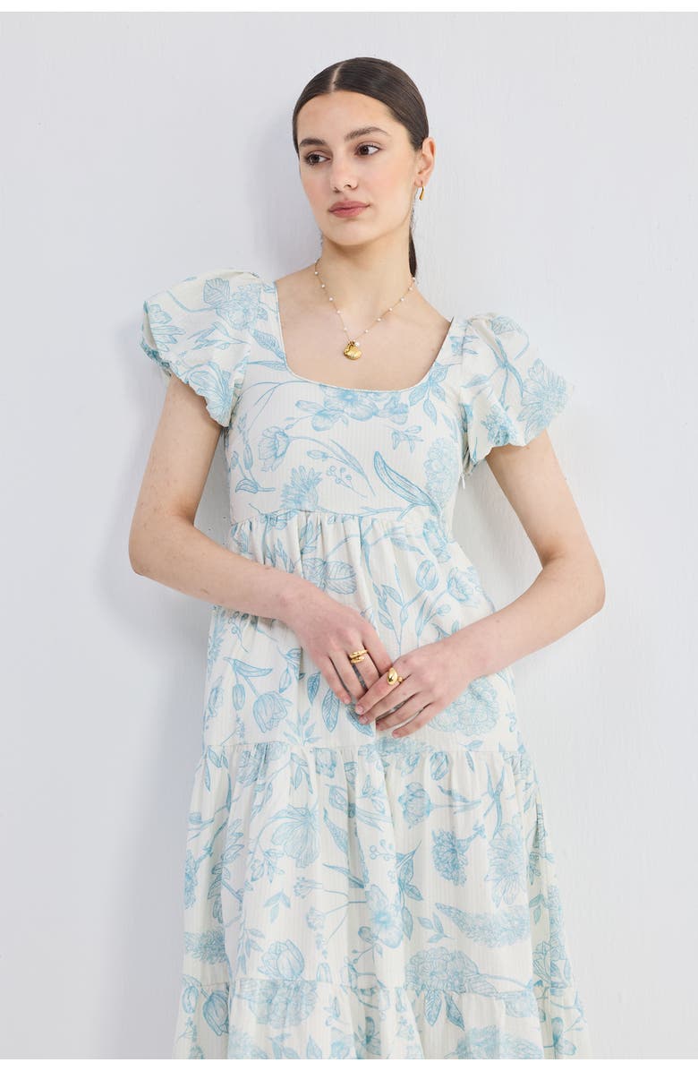 Reistor Puff Sleeve Tiered Maxi Dress in Blue Florals, Alternate, color, Floral Melody