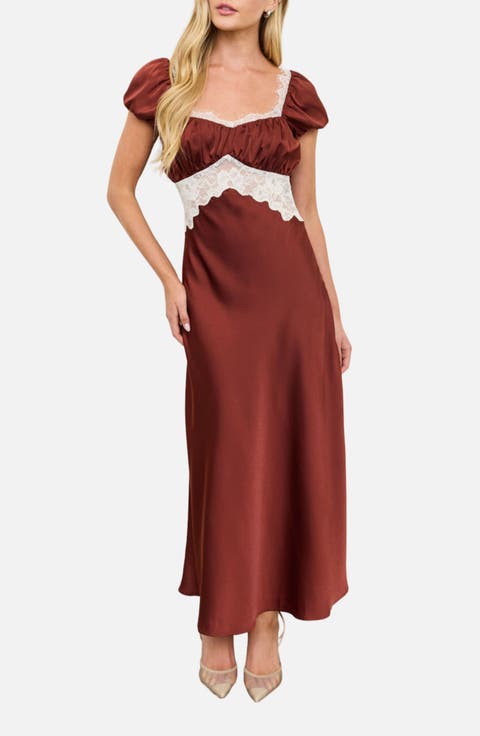 Lace Trim Satin Maxi Dress