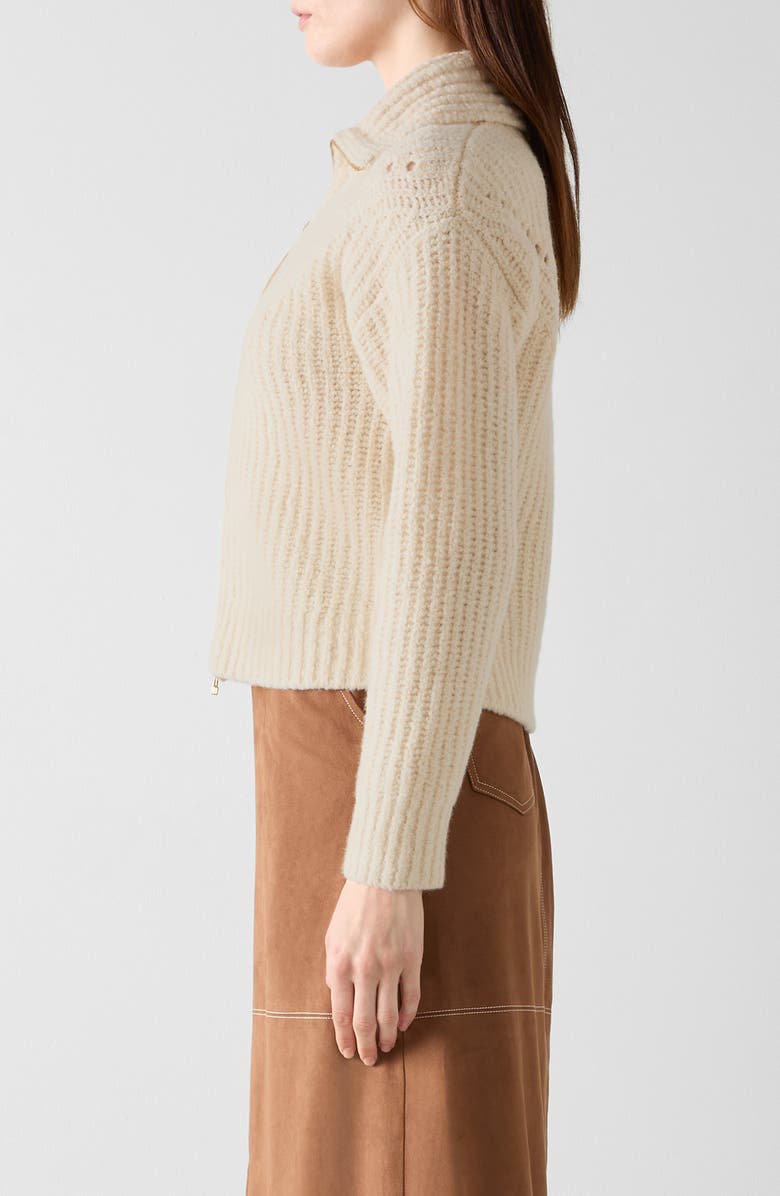 LK Bennett Shea Merino Wool Blend Zip-Up Cardigan, Alternate, color, Cream