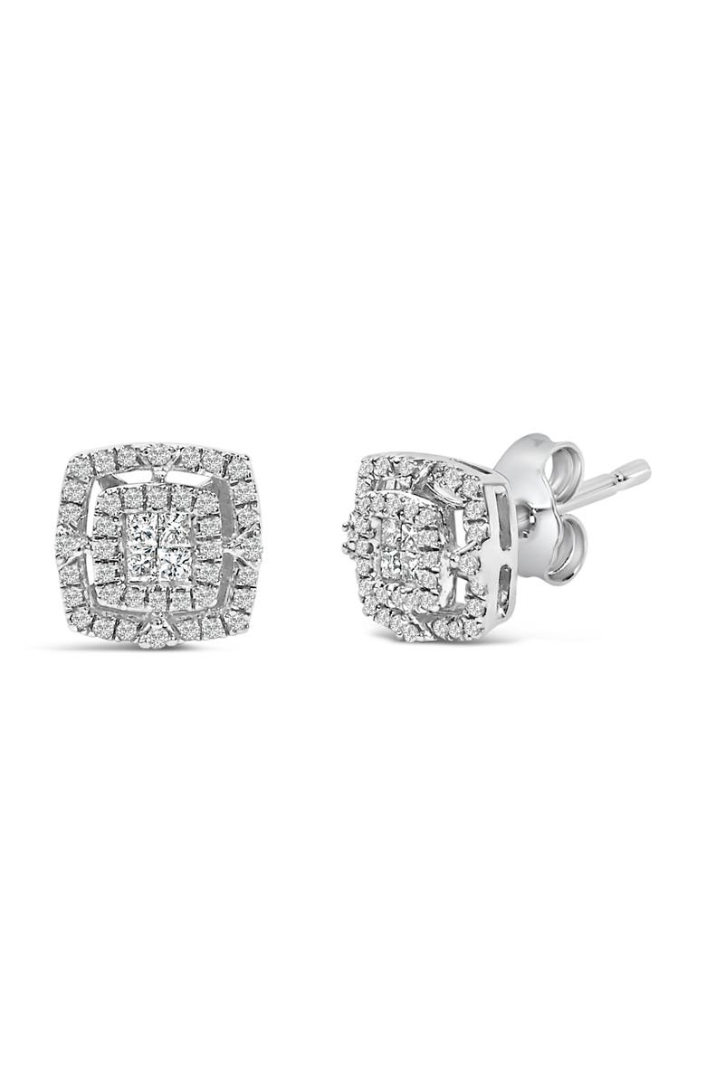 Haus of Brilliance Silver 1/4 Cttw Diamond Double Halo Cushion Shaped Stud Earrings, Alternate, color, 