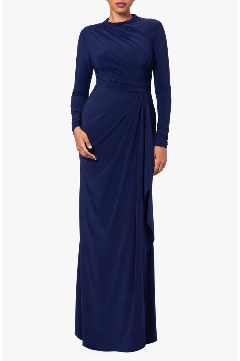 Ruffle Long Sleeve Sheath Gown, Main, color, NAVY