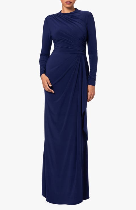 Ruffle Long Sleeve Sheath Gown