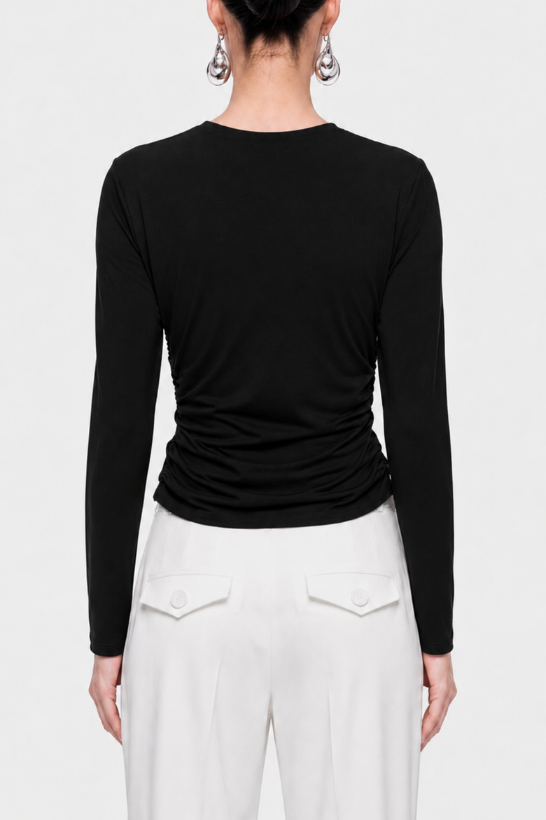 Ruffle Trim Zip Front Blouse, Alternate, color, Black