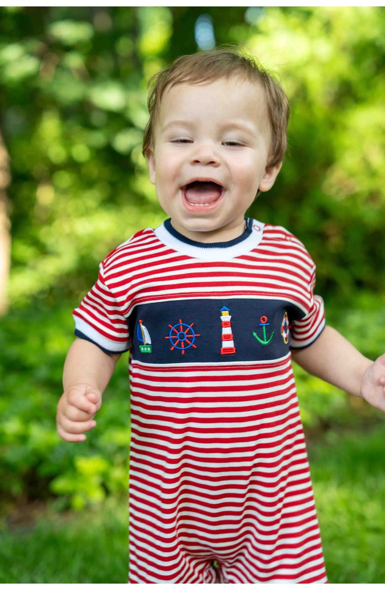 Florence Eiseman Stripe Knit Shortall With Nautical Applique, Alternate, color, Red/White