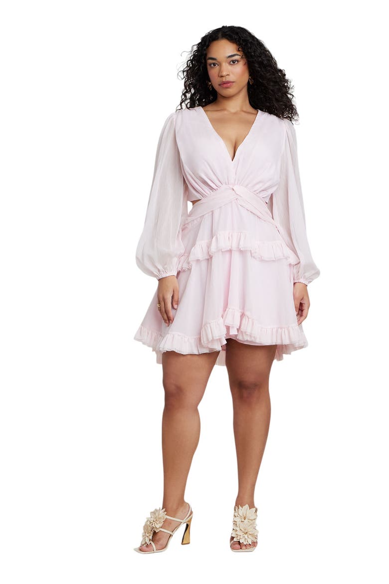 Patbo X Eloquii Puff-Sleeve Ruffle Mini Dress, Main, color, CRADLE PINK
