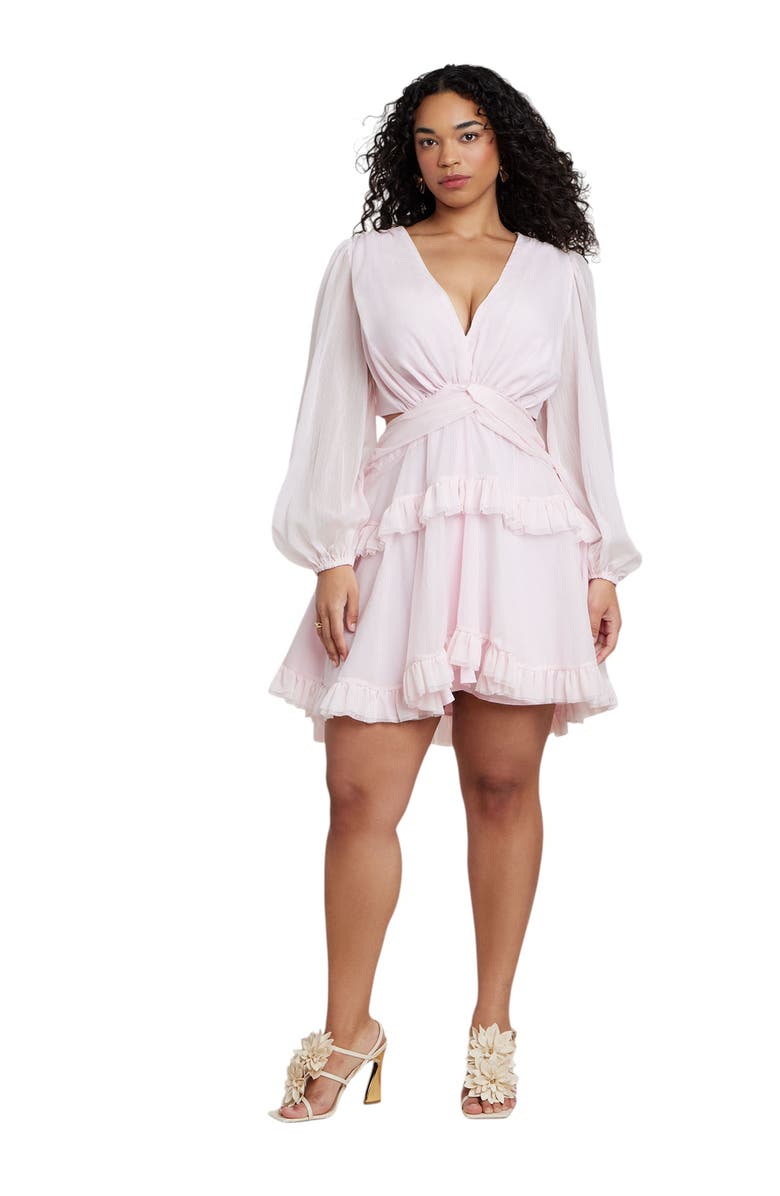 ELOQUII Patbo X Eloquii Puff-Sleeve Ruffle Mini Dress, Main, color, Cradle Pink