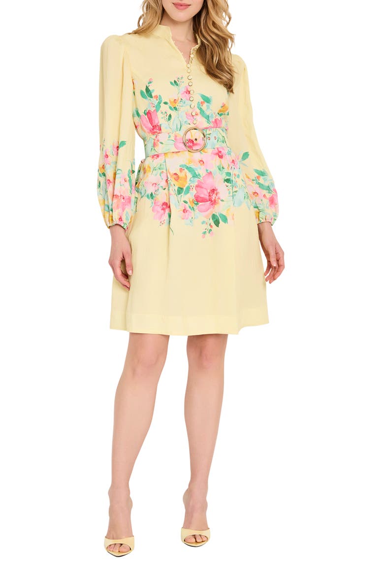 Floral Print Button Front Long Sleeve Dress, Main, color, BUTTERCUP MULTI