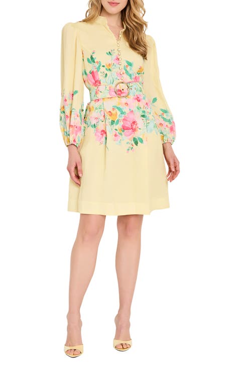 Floral Print Button Front Long Sleeve Dress