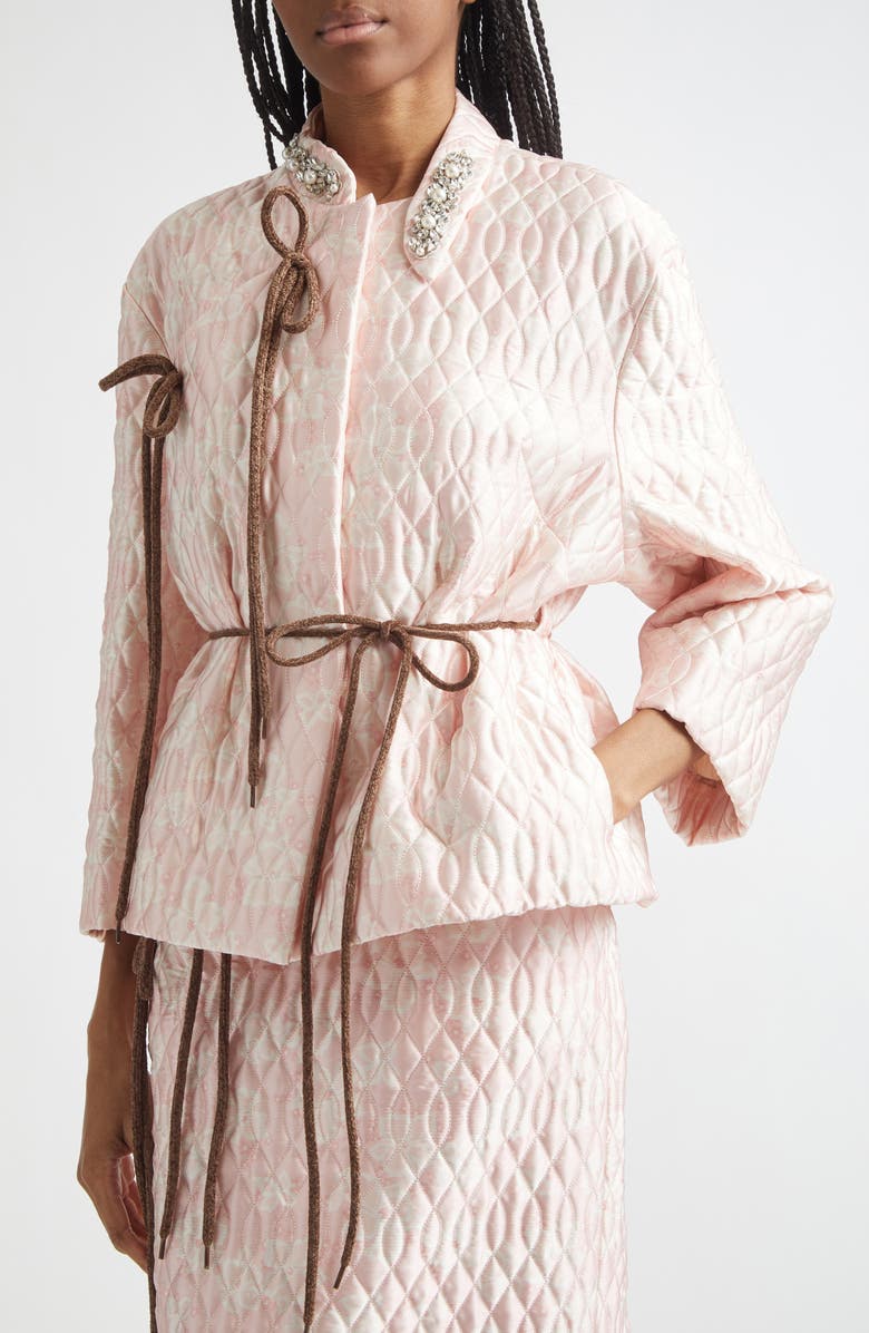 Simone Rocha Quilted Floral Offset Fragment Collar Jacket, Alternate, color, Pink/ Brown/ Pearl/ Clear