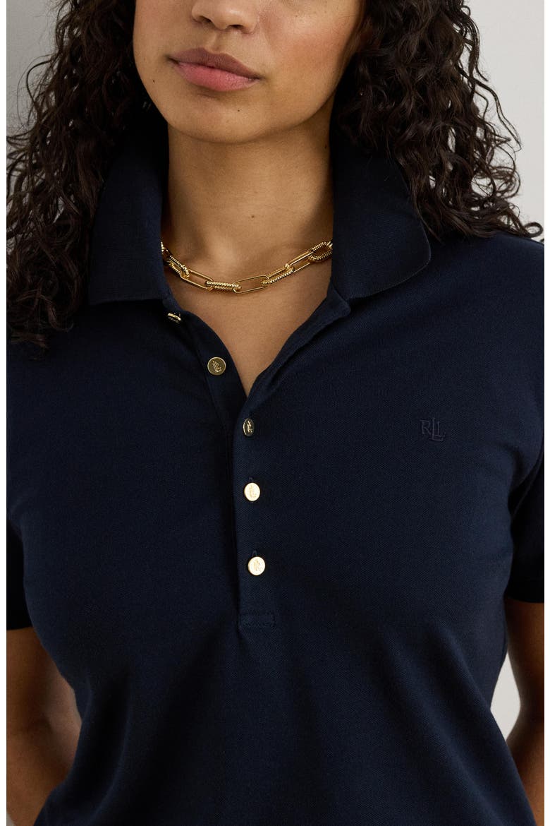 Stretch Cotton Piqué Polo Shirt, Alternate, color, LAUREN NAVY