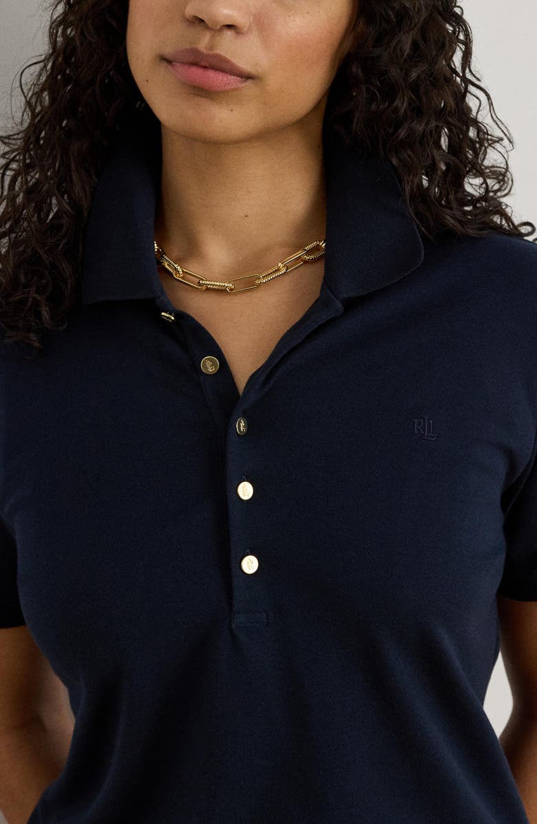 Lauren Ralph Lauren Stretch Cotton Piqué Polo Shirt, Alternate, color, Lauren Navy