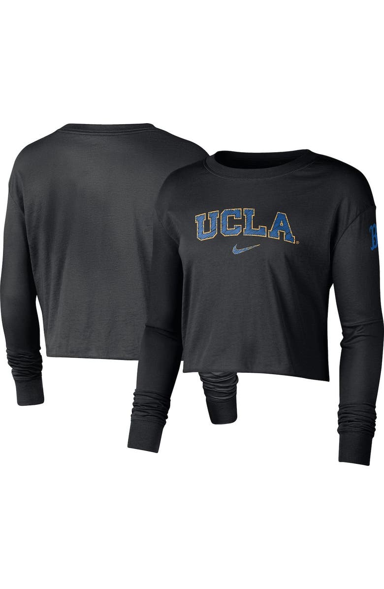 Nike Women's Nike Black UCLA Bruins 2-Hit Cropped Long Sleeve Logo T-Shirt, Alternate, color,