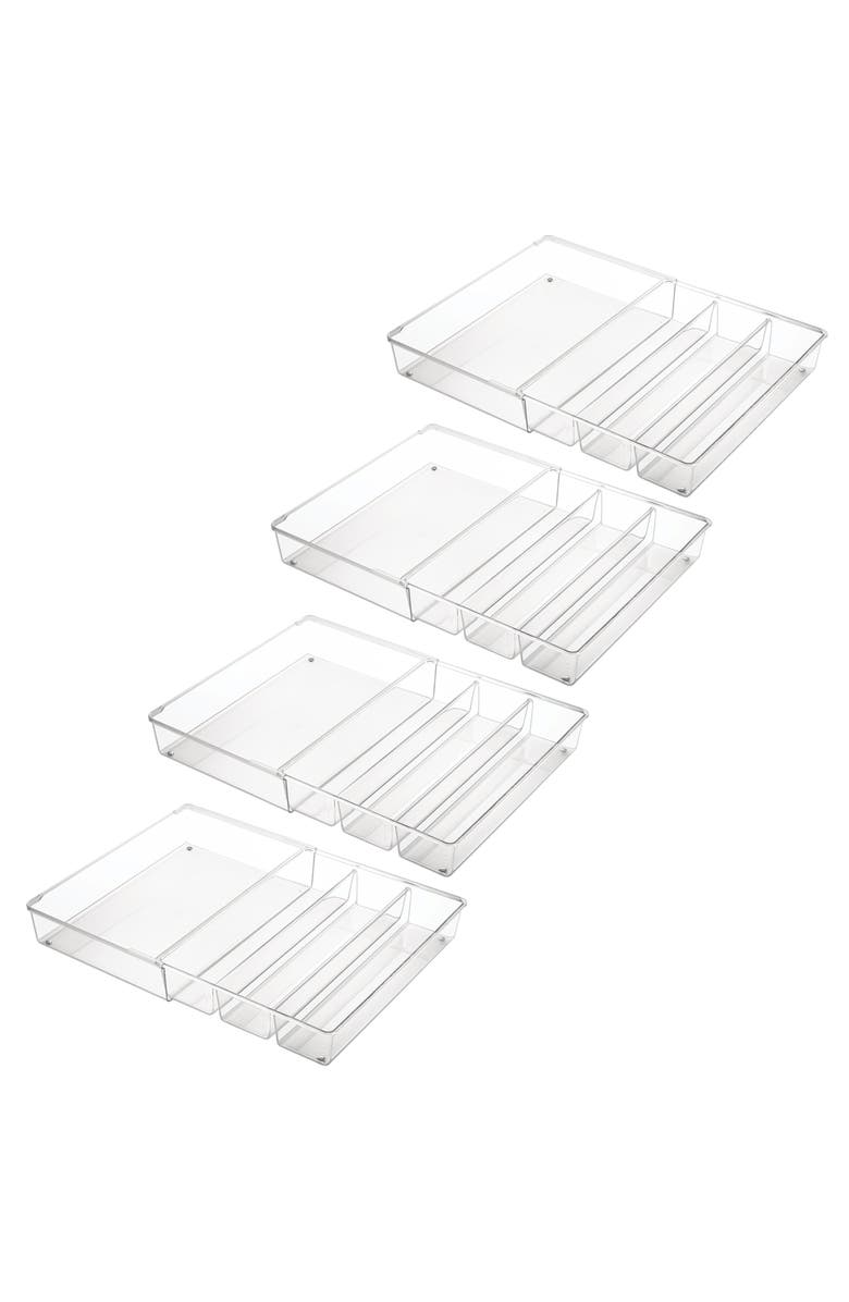 mDesign Plastic Adjustable/Expandable Drawer Storage Organizer, 4 Pack, Clear, Main, color, Clear