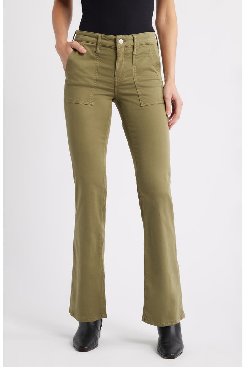 Vicky Patch Pocket Mid Rise Bootcut Sateen Pants, Main, color, DARK OLIVE SATEEN