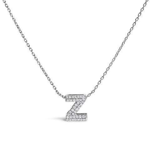 10K Gold Diamond Accent "A-Z" Initial Bubble Pendant Necklace