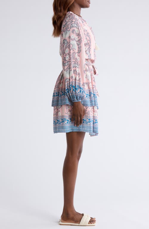 Alicia Bell Stevie Long Sleeve Belted Cotton & Silk Cover-up Minidress In Multi