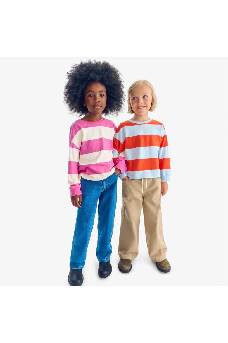 Long Sleeve Easy Tee In Rugby Stripe, Alternate, color, Pumpkin Sky Stripe