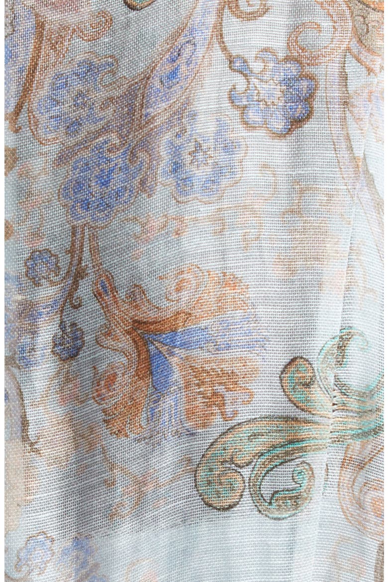 Eden Belted Long Sleeve Linen & Silk Minidress, Alternate, color, BLUE PAISLEY