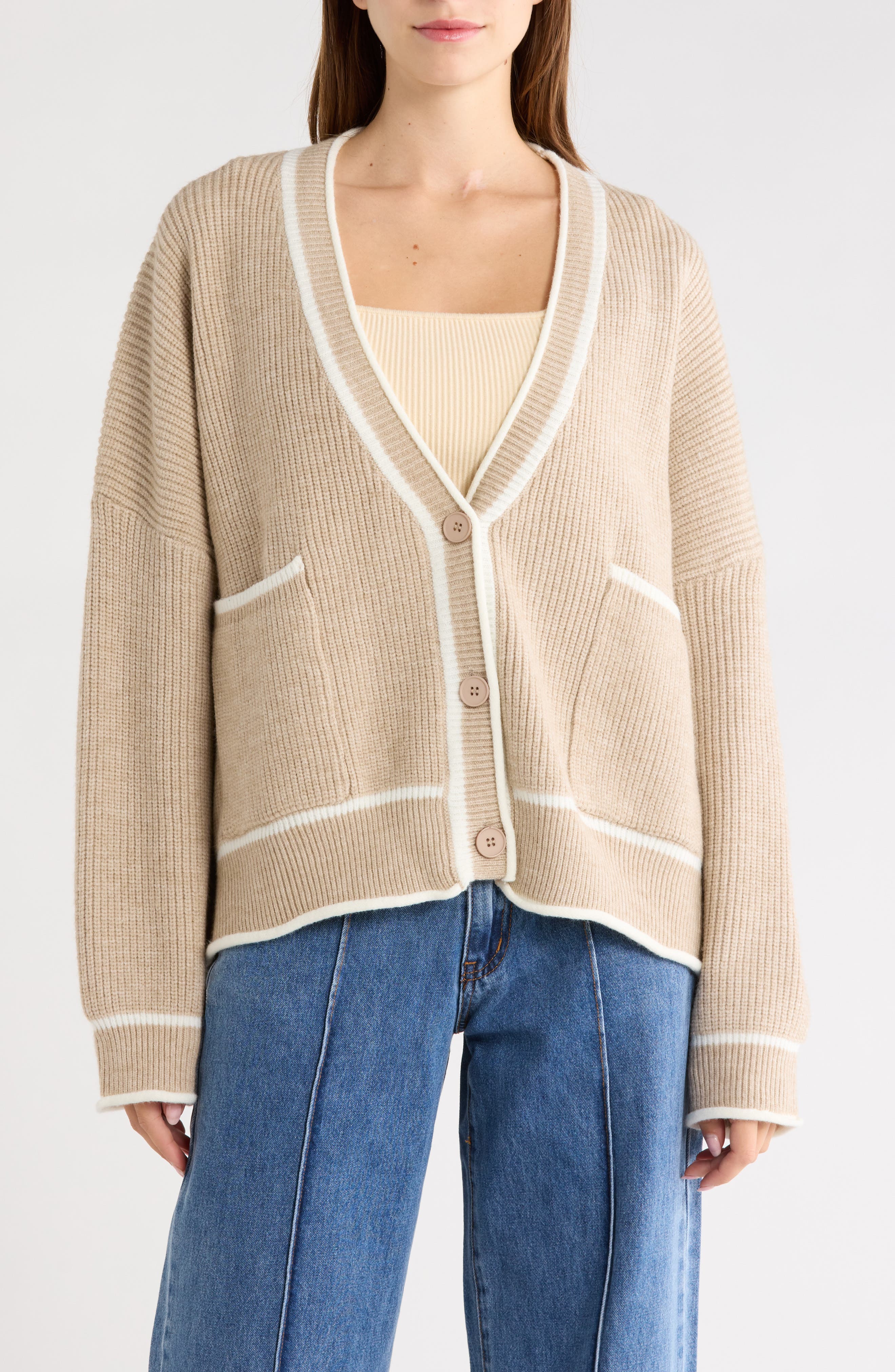 Cressara Contrast Knit Oversized Cardigan