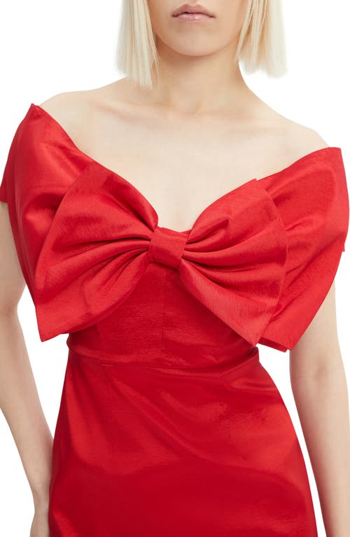 Bardot Bow Off The Shoulder Minidress In Fire Red