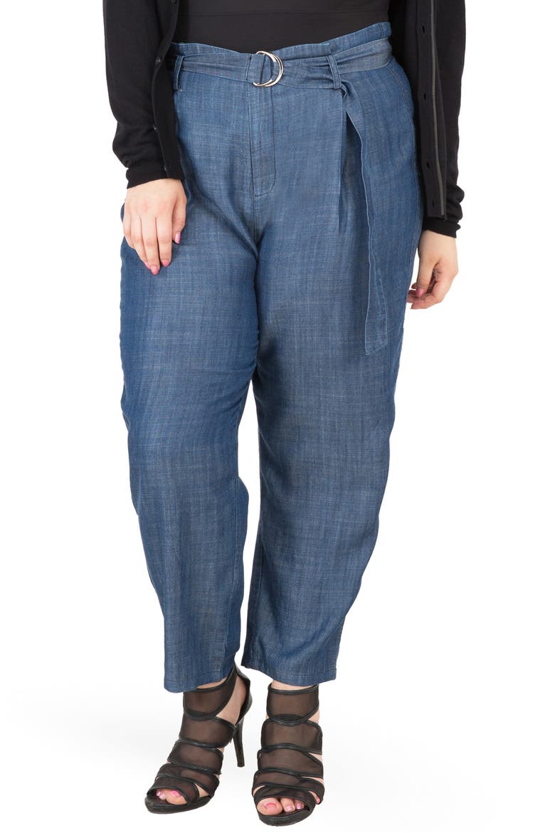 Marina Belted Paperbag Waist Pants, Main, color, BLUE