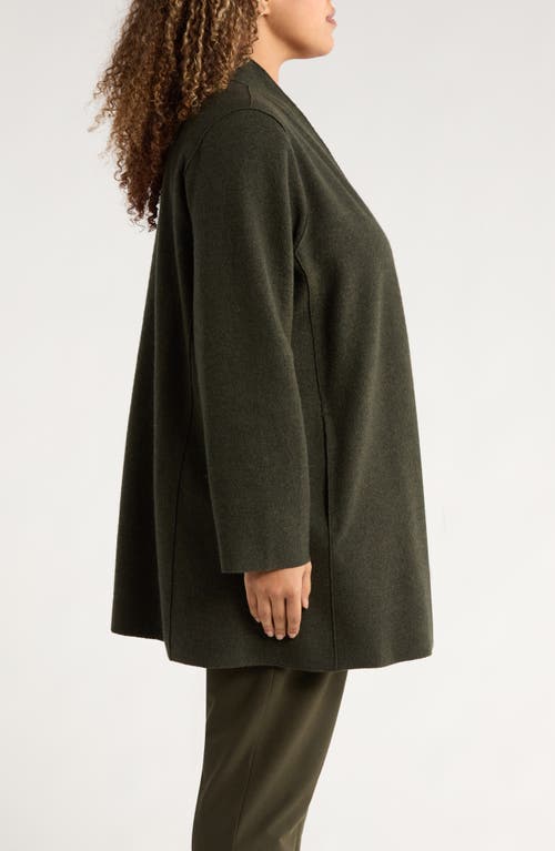 Eileen Fisher High Collar Open Front Boiled Wool Jacket In Black