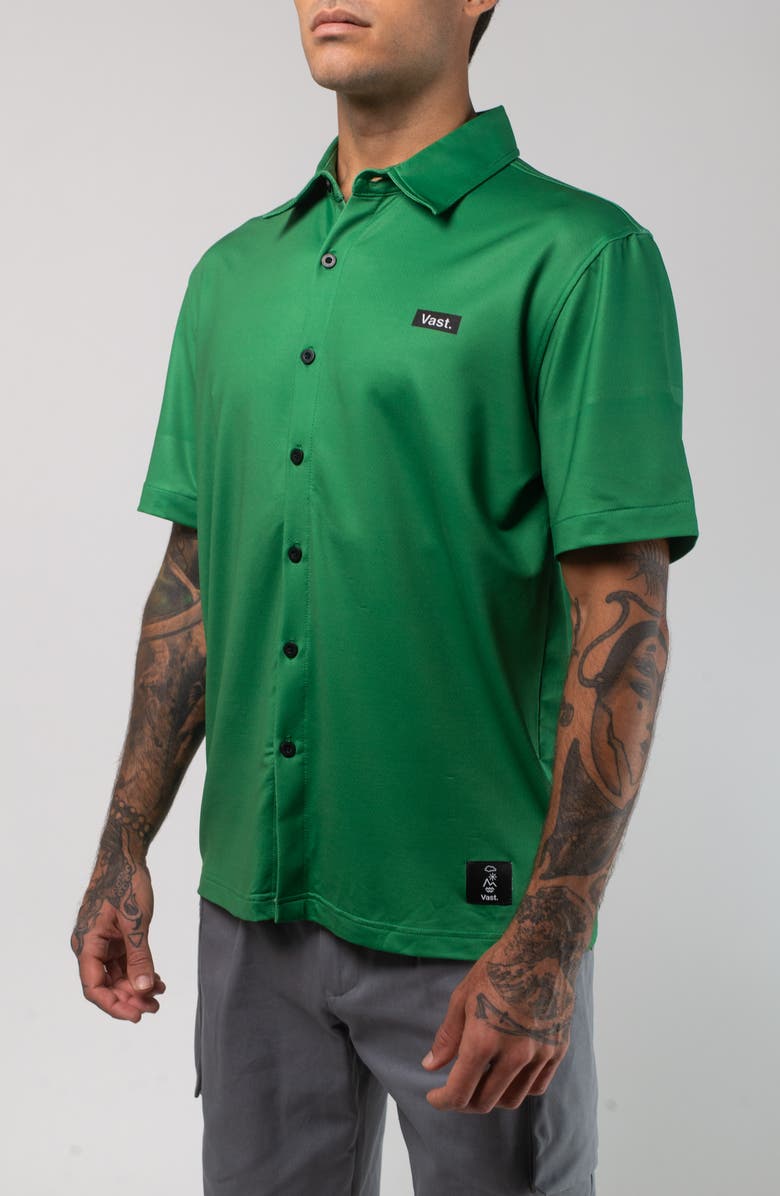 VAST Aqua Terra Tech Short Sleeve Performance Button-Up Shirt, Alternate, color, Green