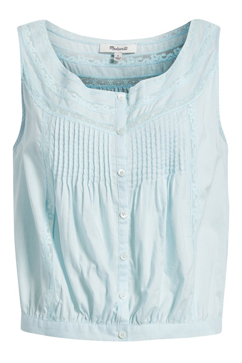 Lace Inset Pintuck Sleeveless Top, Alternate, color, FROSTED SKY