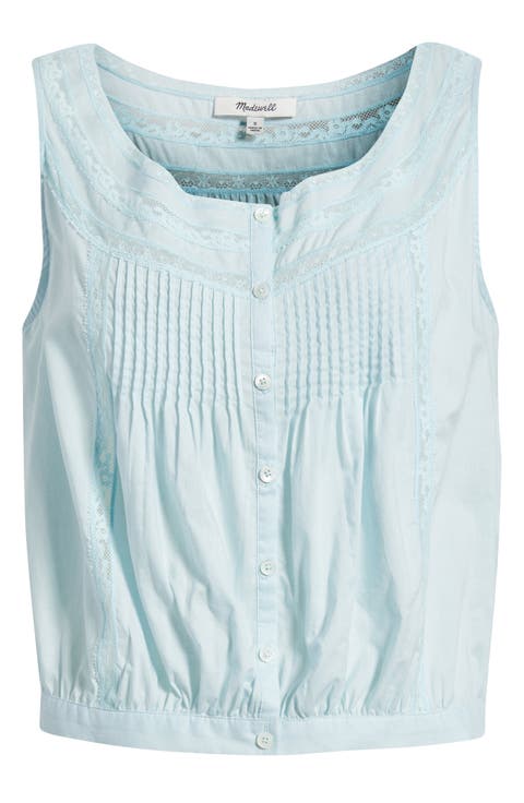Lace Inset Pintuck Sleeveless Top