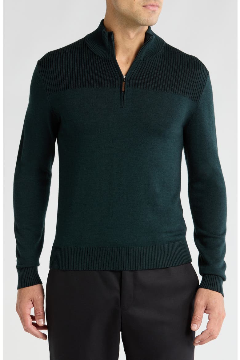 Merino Wool Plaited Quarter-Zip Pullover, Main, color, BLACK GREY