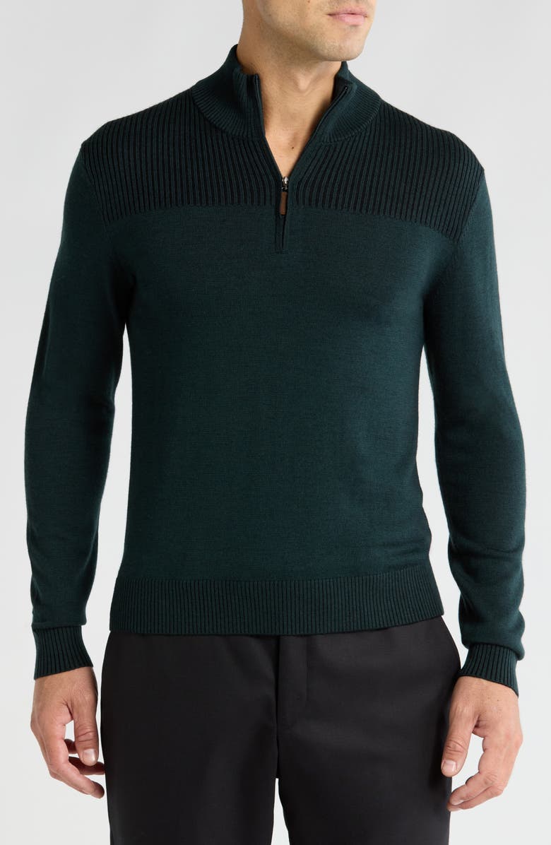 Bruno Magli Merino Wool Plaited Quarter-Zip Pullover, Main, color, 