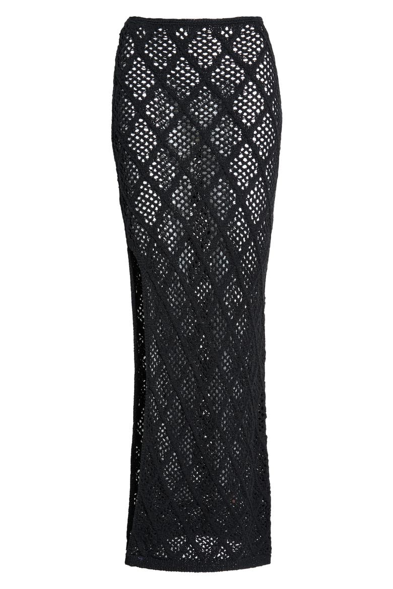 Lace Side Slit Cover-Up Maxi Skirt, Alternate, color, BLACK