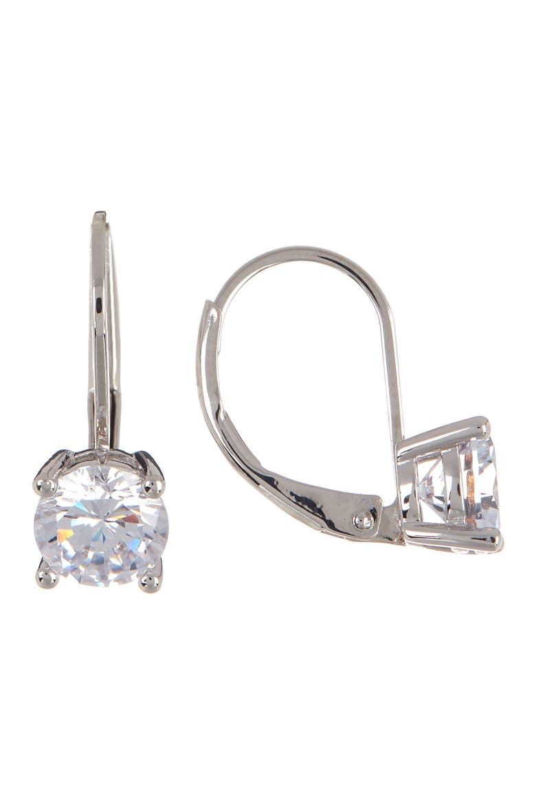 Solitaire CZ Drop Earrings, Alternate, color, CLEAR- SILVER