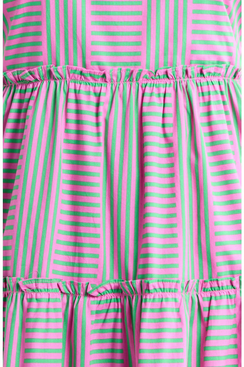 Valda Stripe Ruffle Tiered Midi Dress, Alternate, color, PINK-GREEN-MULTI