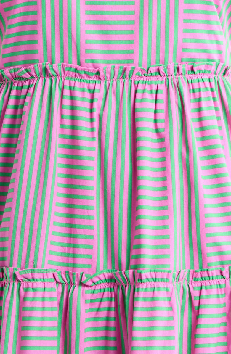 SUGARLIPS Valda Stripe Ruffle Tiered Midi Dress, Alternate, color, Pink-Green-Multi