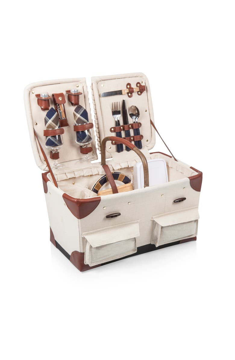 Picnic Time Pioneer Picnic Basket, Alternate, color, Beige With Navy & Brown