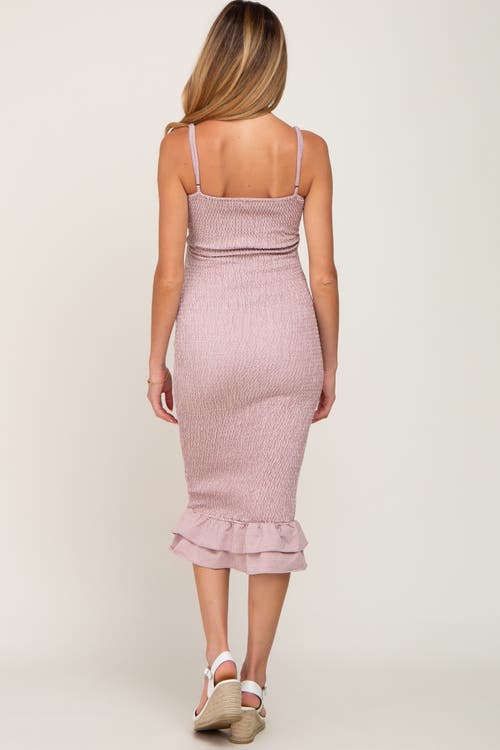 Pinkblush Gingham Print Smocked Fitted Self-tie Midi Dress In Pink