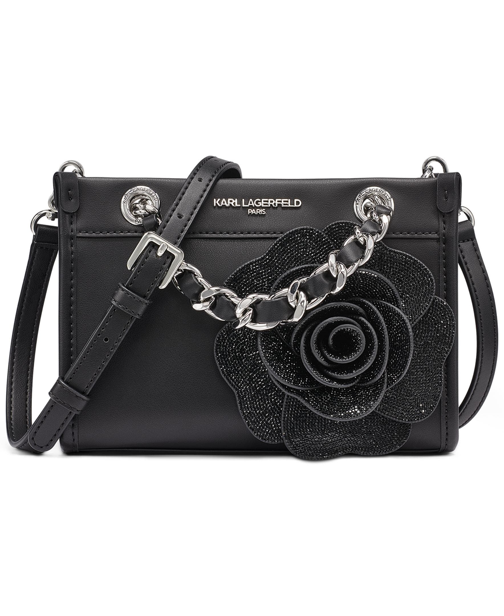 KARL LAGERFELD PARIS Savoie Crossbody, Main, color, Black/Silver