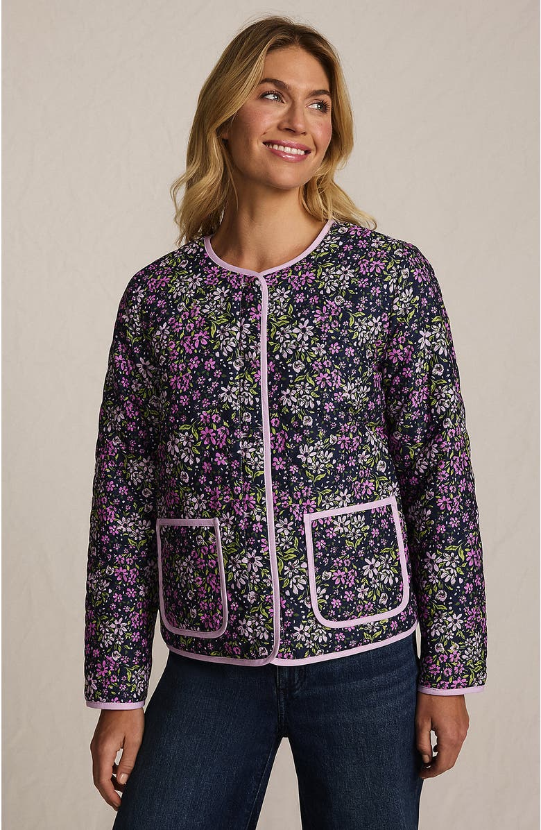 Lands' End Quilted Reversible Jacket, Main, color, Floral/Purple/Ivory