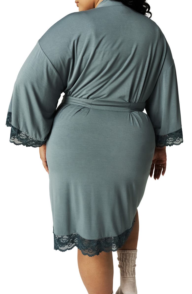 Posh Peanut Lace Trim Robe, Alternate, color, Blue