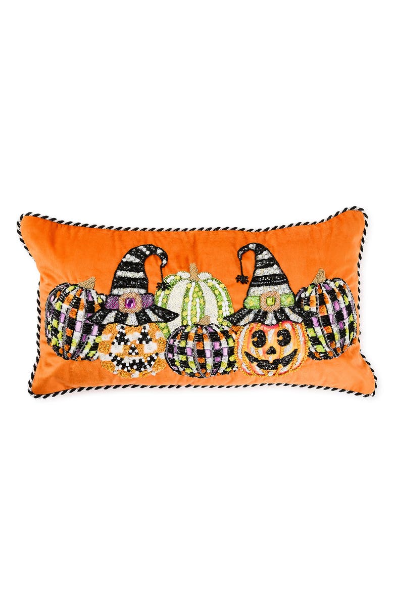 MACKENZIE CHILDS Jack-o'-Lanterns Embellished Velveteen Lumbar Accent Pillow, Main, color,