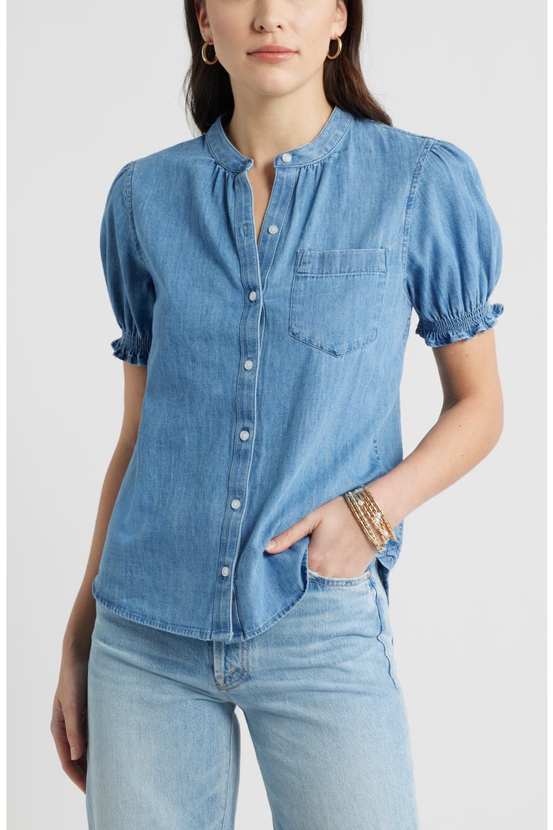 Chambray Button-Up Shirt, Main, color, MEDIUM WASH