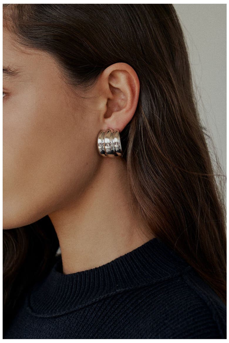 Elsa Shield Half Hoop Earrings, Alternate, color, SILVER