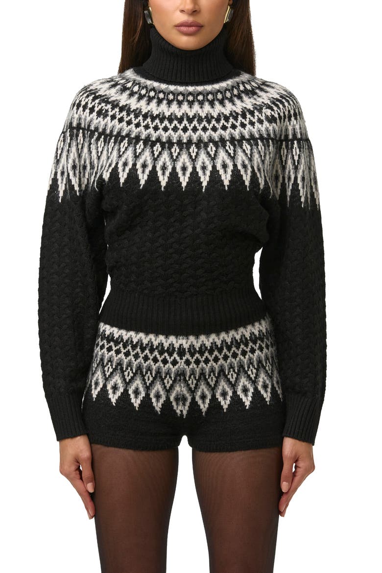 Fair Isle Turtleneck Sweater, Main, color, BLACK