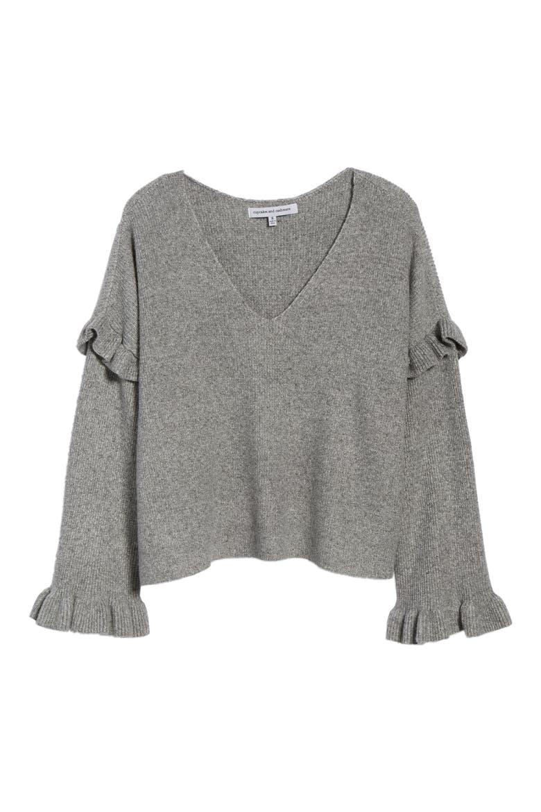 Ruffle Slouchy Sweater, Alternate, color, H GREY