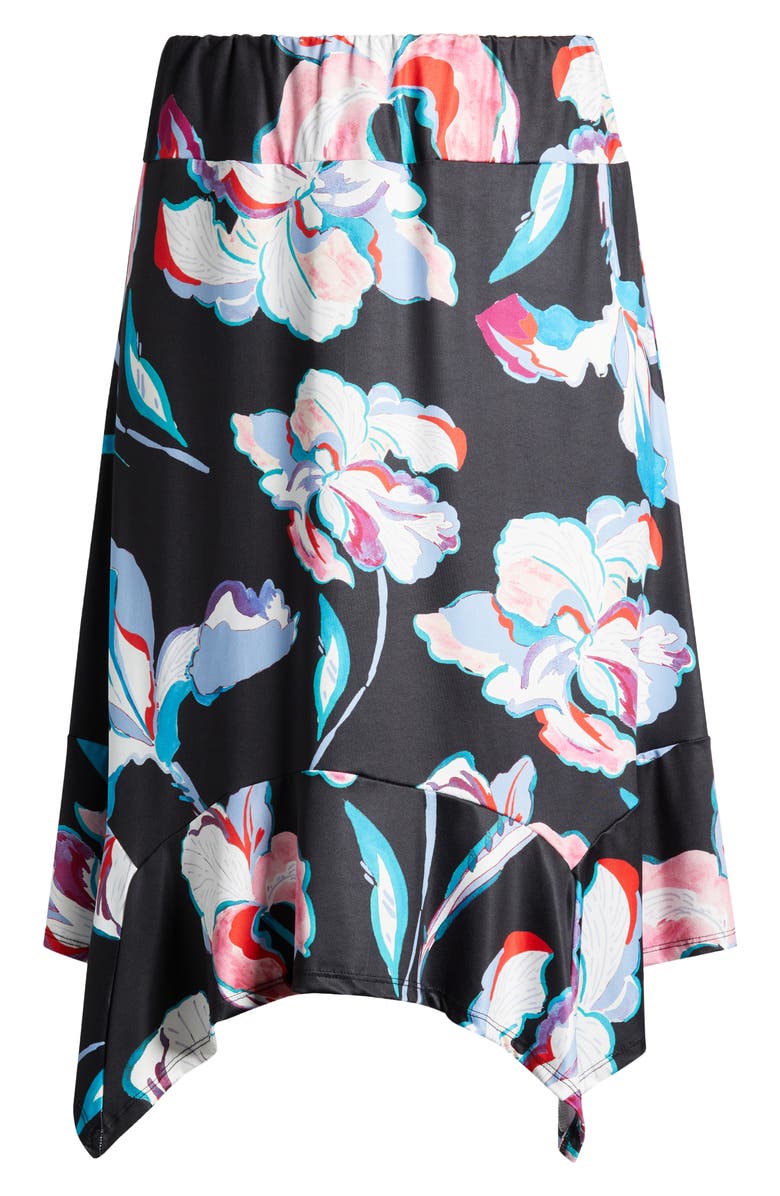 24seven Comfort Apparel Floral Elastic Waist Handkerchief Hem Stretch Skirt, Alternate, color, 