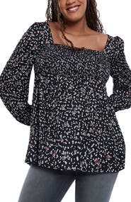 MOTHERHOOD MATERNITY Smocked Square Neck Long Sleeve Babydoll Maternity Top