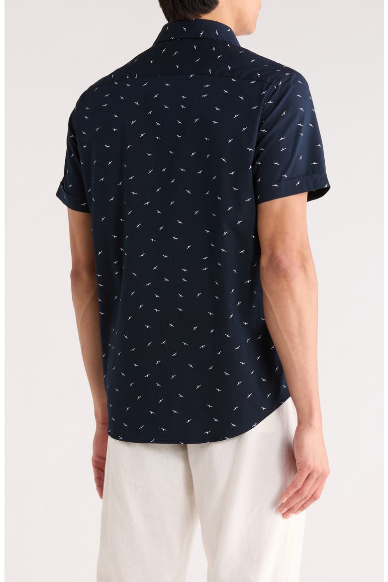 Bird Cotton Blend Button-Up Shirt, Alternate, color, NAVY