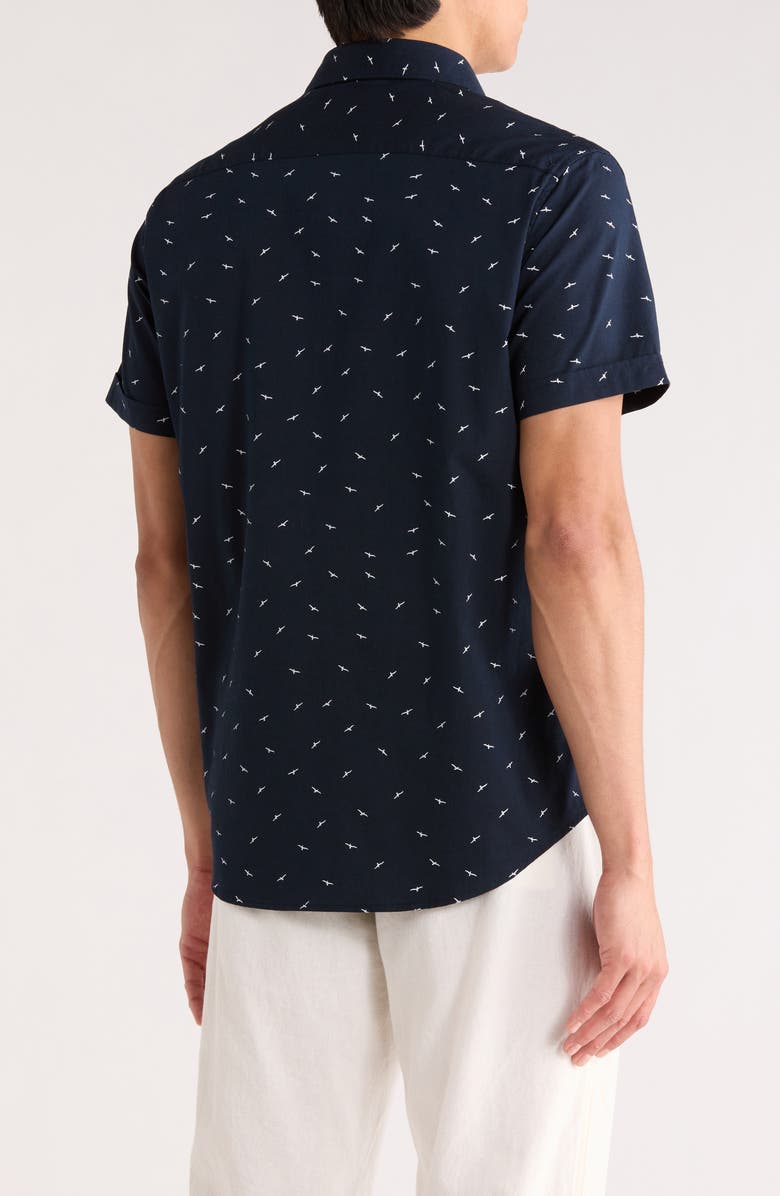 DENIM AND FLOWER Bird Cotton Blend Button-Up Shirt, Alternate, color, Navy